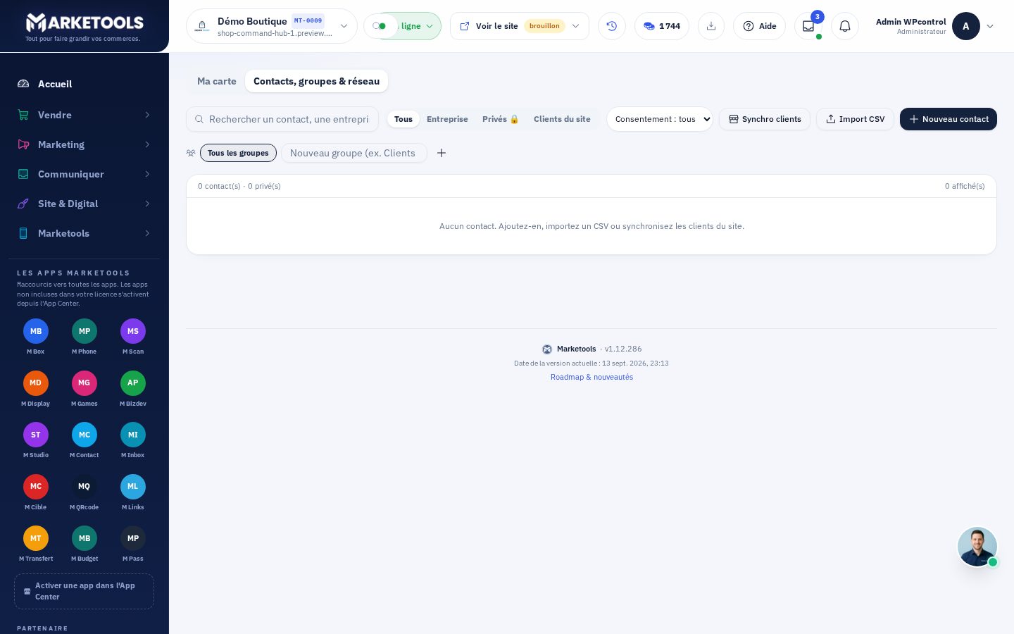 Contacts partagés / privés, groupes et opt-in RGPD